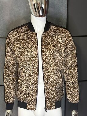 Zara Leopard Print Bomber Jacket - Tan/Black